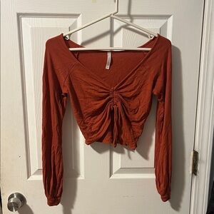 Dark Orange Long Sleeve Crop Top